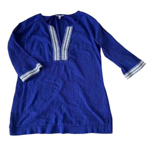 Athleta 100% Cotton Medium Blue Beaded Tunic Top / Beach Cover-Up – Size M - Picture 2 of 10